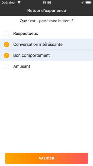 Écran de l'application chauffeur